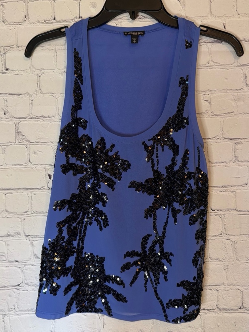 Express Royal Blue Sequin Palm-Print Tank